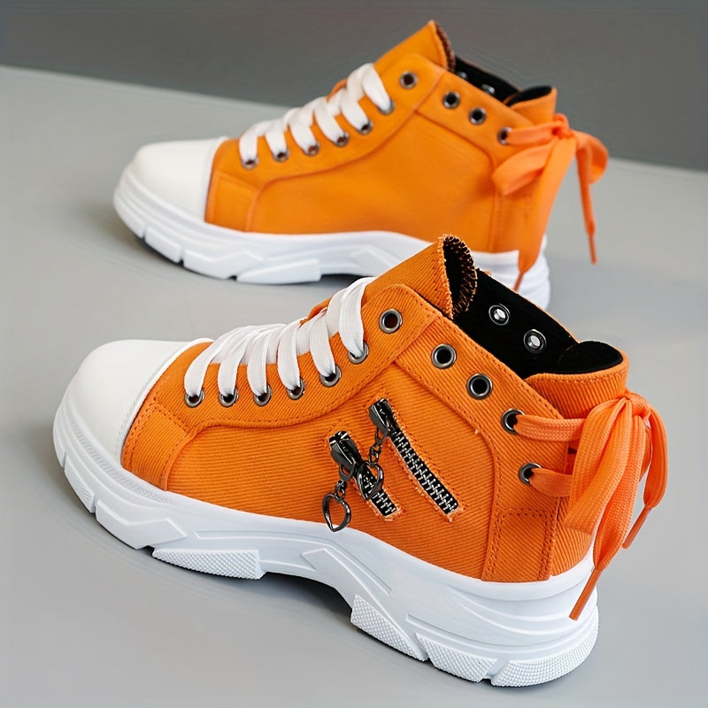 Women'S High-Top Casual Boots, New Stylish And Minimalist Design for Spring And Autumn 2025, Featuring a Side Zipper And Decorative Elements, Comfortable And Slip-Resistant Sports Shoes, Suitable for Running/Fitness.